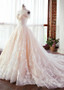 Tulle & Lace Off-the-shoulder Champagne A-line Wedding Dress