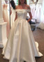  Satin Off-the-shoulder Belt & Pockets A-line Wedding Dress