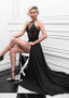 Tulle & Chiffon Halter Black Floor-length A-line Evening Dress