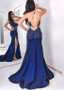 Satin Sweetheart Blue Sheer Back Mermaid Evening Dress
