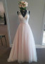 Pink  V-neck  A-Line Wedding Dress With Lace Appliques