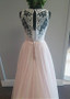 Pink  V-neck  A-Line Wedding Dress With Lace Appliques
