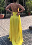 Silk Like Chiffon Halter Yellow Backless A-line Evening Dress
