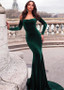 Fleece Off-the-shoulder Long Sleeve Green Mermaid Evening Dress