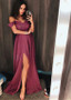 Satin Spaghetti Straps Dark Pink Long A-line Evening Dress With Slit