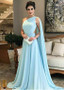  Chiffon One Shoulder Blue  Floor-length A-line Evening Dress