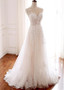 Tulle Jewel Long  A-line Wedding Dress With Lace Appliques