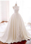  Satin Illusion High Collar Beadings Ball Gown Wedding Dress 