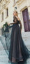 Off Shoulder Lace Up Back Black Lace Long Sleeve Prom Dress