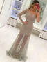 Champagne Beading One Shoulder Long Sleeve See Through Prom Dress