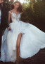 Chiffon Jewel  A-line Wedding Dress See Through  With Lace Slit