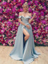 Satin Off Shoulder Split Elegant Simple Long Prom Dress
