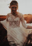 Long Sleeve Bateau See-through Bodice A-line Wedding Dress