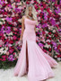 Simple Pink Chiffon Side Slit Mermaid Prom Party Dress