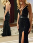 Black Beading Sexy Mermaid Criss-Cross Evening Prom Dress