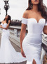 Mermaid Off Shoulder White Split Prom Evening Party Dress