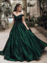 Ball Gown Off-the-Shoulder Green Lace Satin Prom Dress