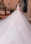 Handmade Flowers Tulle Jewel Ball Gown Wedding Dress