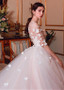 Handmade Flowers Tulle Jewel Ball Gown Wedding Dress