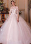 Handmade Flowers Tulle Jewel Ball Gown Wedding Dress