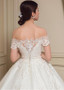  Tulle Off-the-shoulder Lace Appliques Ball Gown Wedding Dress