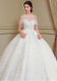  Tulle Off-the-shoulder Lace Appliques Ball Gown Wedding Dress