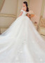  Handmade Flowers Tulle Off-the-shoulder  Ball Gown Wedding Dress