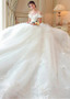  Handmade Flowers Tulle Off-the-shoulder  Ball Gown Wedding Dress