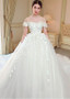  Handmade Flowers Tulle Off-the-shoulder  Ball Gown Wedding Dress