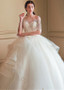 Tulle Jewel Lace Appliques Half Sleeves Ball Gown Wedding Dress