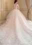 Long Sleeve Appliques Tulle Jewel Ball Gown Wedding Dress