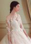 Long Sleeve Appliques Tulle Jewel Ball Gown Wedding Dress