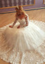 3D Flower Bateau Neckline Ball Gown Wedding Dress With Lace Appliques