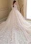 Lace & Tulle Jewel Appliques Flowers Ball Gown Wedding Dress