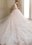 Lace & Tulle Jewel Appliques Flowers Ball Gown Wedding Dress