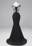 Lace & Chiffon V-neck Black Sleeveless Mermaid Evening Dresses