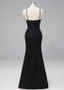 Lace Satin Spaghetti Straps Black Mermaid Prom Dress