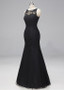 Lace & Tulle Bateau Black Long Mermaid Evening Dress