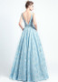 Blue Elegant Satin V-neck Neckline A-line Prom Dress