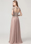 Champagne Chiffon Jewel Long A-line Evening Dresses