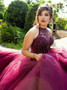 Ball Gown Jewel Fuchsia Beading Sequins Tulle Quinceanera Dress