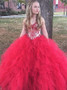 Ball Gown Appliques Spaghetti Straps Red Tulle Quinceanera Dress