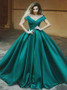 Pleated Dark Green Satin Ball Gown Off-the-Shoulder Quinceanera Dress
