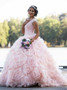 Pink Ball Gown Spaghetti Straps Quinceanera Dress with Beading