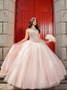 Ball Gown Bateau Beading Pink Tulle Quinceanera Dress