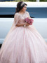 Ball Gown Pearls and Wraps Sweetheart Pink Lace Quinceanera Dress