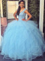 Appliques Beading Ball Gown Scoop Blue Tulle Quinceanera Dress 