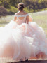 Ball Gown Off-the-Shoulder Pink  Beading Tulle Quinceanera Wedding Dress 