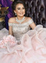 Ball Gown Off-the-Shoulder Pink  Beading Tulle Quinceanera Wedding Dress 