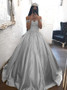 Appliques Ball Gown Off-the-Shoulder Silver Satin Quinceanera Dress